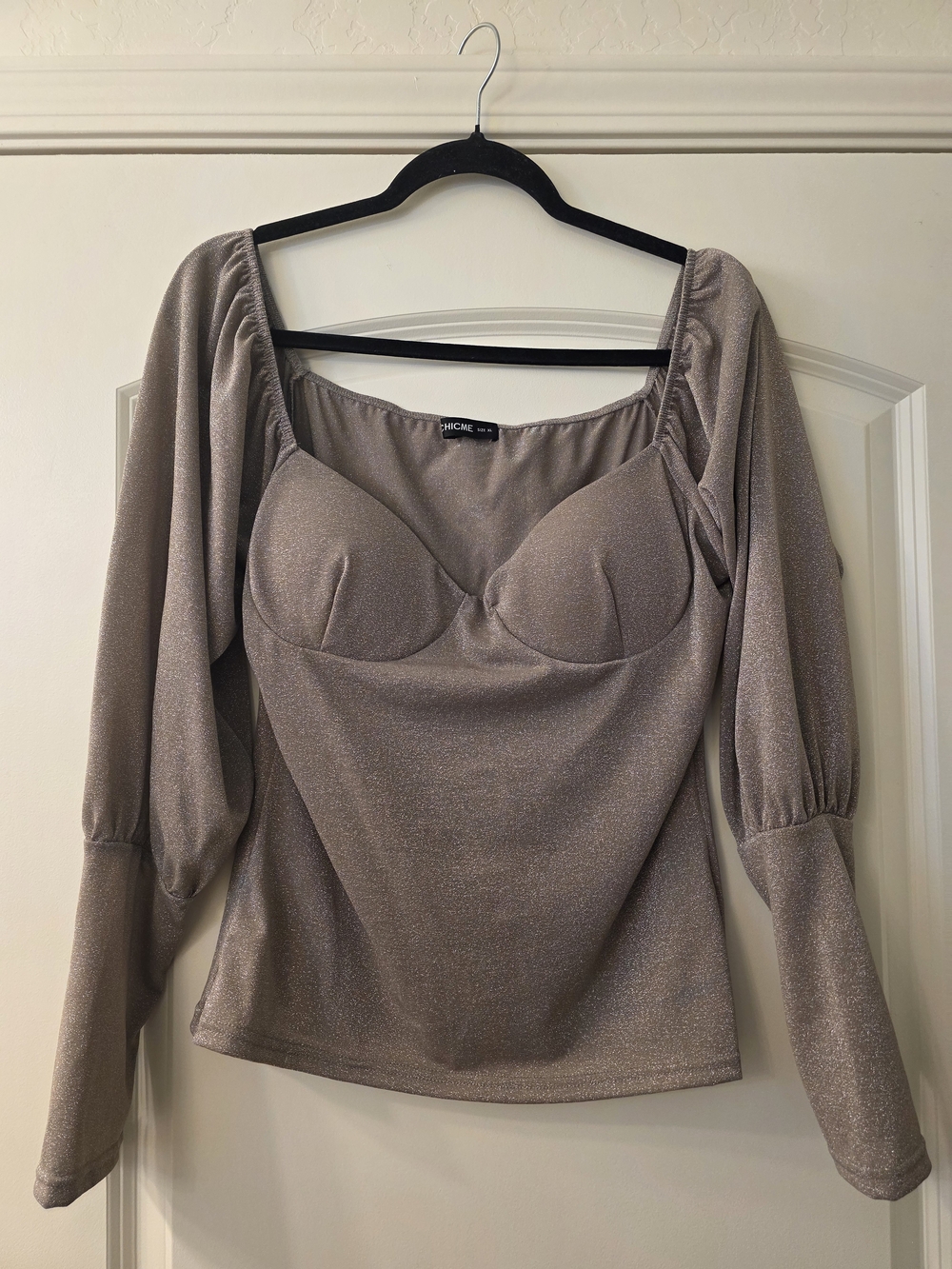 Shimmery Grey Sweetheart Bust Long Sleeve Top